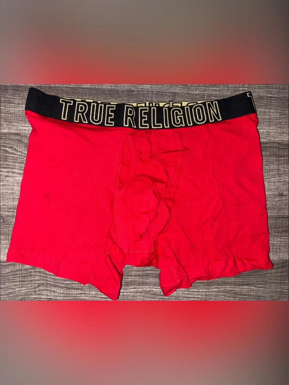 True Religion Men’s Bright Red Boxer Briefs with Black Logo Waistband